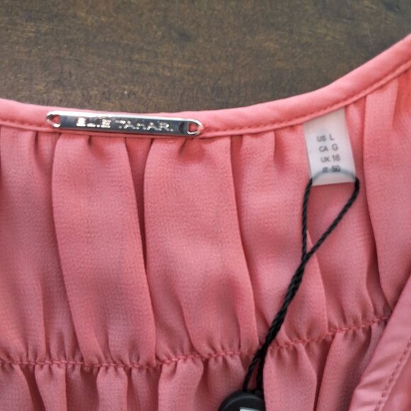 Elie Tahari Shirred Maxi Dress Pink Satin Sorbet Sz Large - Picture 8 of 10